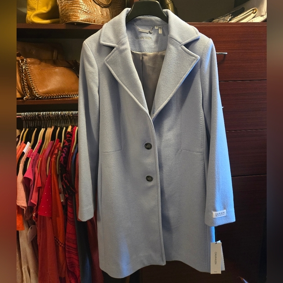 NWT Calvin Klein Baby Blue Wool Coat - Picture 2 of 8